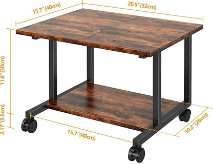 Livofloral Under Desk Printer Stand with Storage Shelf, 2-Tier Industrial Mobile Printer Table for Home and Office, Printer Stand with Wheels,Rustic Brown