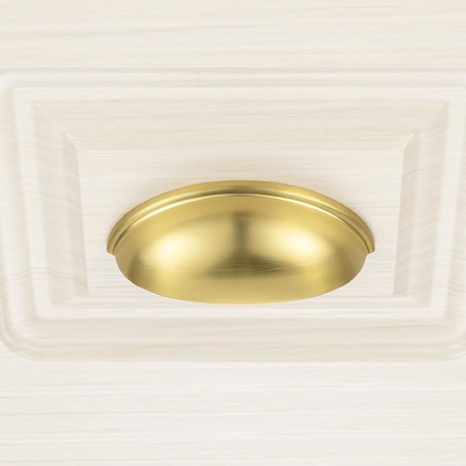 KOOFIZO 10 Pack 3 Inch Bin Cup Drawer Pulls Brushed Gold Cabinet Handles Gold Cabinet Pulls for Kitchen Cabinets Drawer Dresser Cupboard Bedroom Bathroom