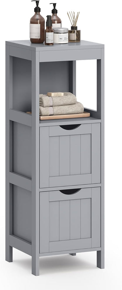 VASAGLE Storage Cabinet, Storage Organizer Rack Stand for Bathroom, Living Room, Bedroom, Multifunctional Corner Unit, 2 Drawers, 35 Inches in Height, Dove Gray UBBC042G02