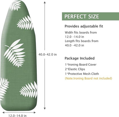 SheeChung 14x42 Inch Over-The-Door Ironing Board Cover and Pad,Cotton Cover with Extra Thick Pad,Resists Scorching and Staining,Fits Door/Standard Ironing Board,Silicone Coating