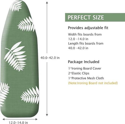 SheeChung 14x42 Inch Over-The-Door Ironing Board Cover and Pad,Cotton Cover with Extra Thick Pad,Resists Scorching and Staining,Fits Door/Standard Ironing Board,Silicone Coating