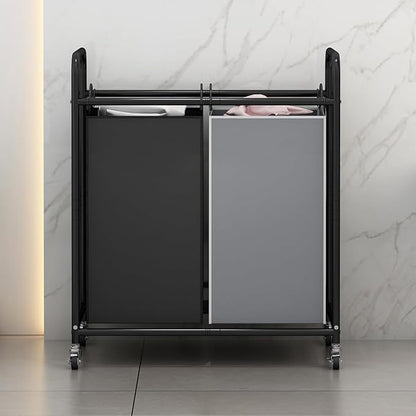 SUOERNUO Laundry Hamper Basket 2 Bag Laundry Sorter Cart with Rolling Lockable Wheels and Removable Bags Laundry Organizer Cart for Clothes Storage