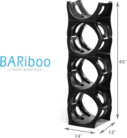 Bariboo Stackable Water Bottle Storage Rack Best Water Jugs 5 Gallon Organizer. Jug Holder for Kitchen, Cabinet and Office Organizing. Reinforced Polypropylene (Black, 4 No Shelf)