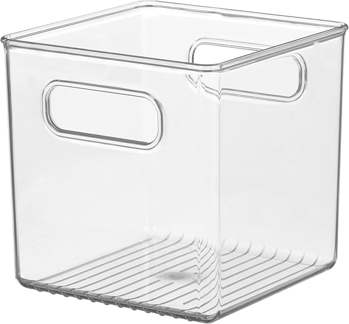 iDesign Pantry Storage Bins with Handles - Cube Organizer Bins for Cabinets or Fridge - Set of 2 - Clear