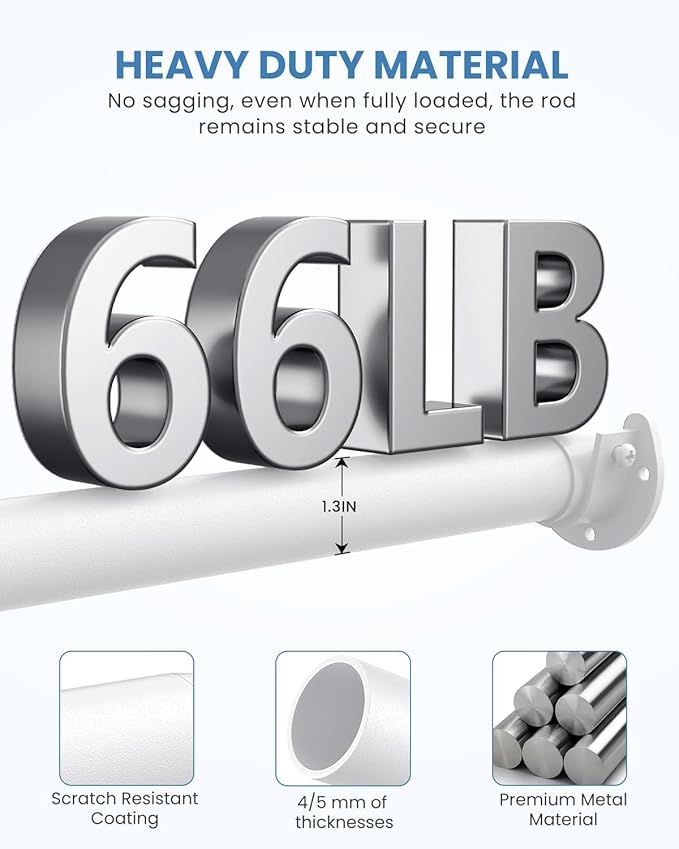2 PACK Closet Rods for Hanging Clothes, 17 to 39 Inches Stepless Adjustable Metal Closet Rod, 1.3 Inches Heavy Duty Clothes Hanging Rod for Closet Wardrobes Laundry RV, White