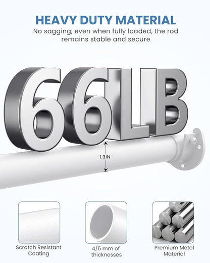 3 PACK Closet Rods for Hanging Clothes, 17 to 69 Inches Stepless Adjustable Metal Closet Rod, 1.3 Inches Heavy Duty Clothes Hanging Rod for Closet Wardrobes Laundry RV, White
