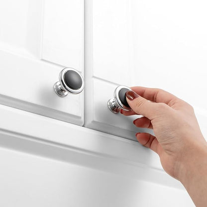 KOOFIZO 10 Pack Black and Chrome Kitchen Cabinet Knobs Matte Black and Chrome Drawer Knobs 1960 Round Single Hole Cabinet Pulls for Cabinets Drawers Dresser Cupboard Bedroom Bathroom