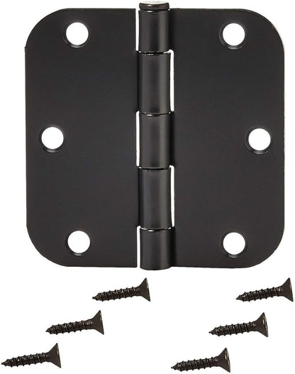 Amazon Basics Sturdy Rounded 5/8 Radius Interior Door Hinges with Included Screws, 3.5" x 3.5", Matte Black, 18-Pack