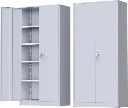 Greenvelly Metal Storage Cabinet with Doors and Shelves, 72" Inch Locking Metal Cabinet,Garage Storage Cabinet for Garage Office School Warehouse (Dark Gray)
