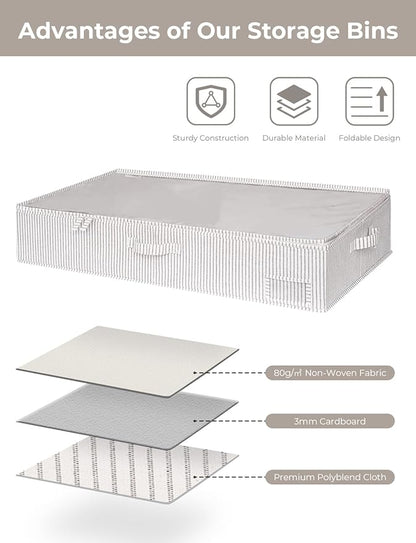 StorageWorks Large Under Bed Storage Containers with Handles and Label Holder, 2 Pack Ultra-thick Fabric Underbed Bins, Closet Organizer for Clothes, Blankets, Sweater