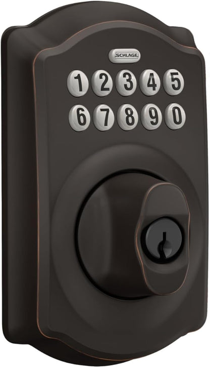 Schlage BE365 V CAM 716 Camelot Keypad Deadbolt, Electronic Keyless Entry Lock, Aged Bronze