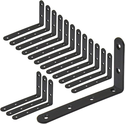 Luomorgo 16 Pcs L Shaped Brackets for Shelves - Heavy Duty Steel, Decorative Corner Brace Joint, Right Angle Wall Hanging Brackets with Screws, 5" x 3", Black