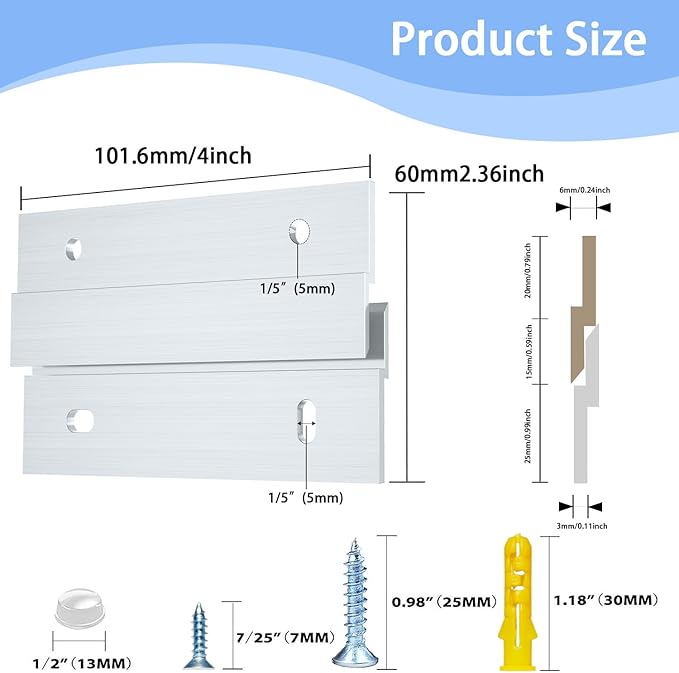 4 Inch Aluminum French Cleat Hanger, Heavy Duty Mirror Hanging Hardware for Panel, Whiteboard, Cabinet, Shelf, Headboard, Art (2 Pairs, Support 40lbs)