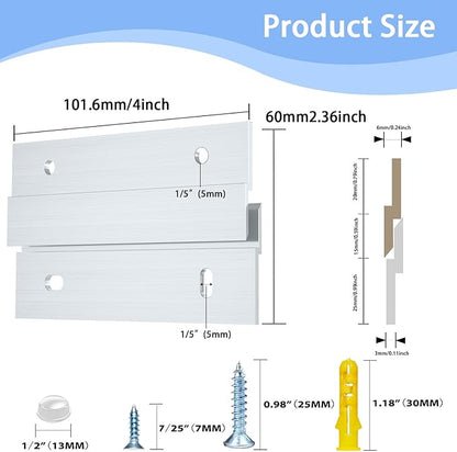 4 Inch Aluminum French Cleat Hanger, Heavy Duty Mirror Hanging Hardware for Panel, Whiteboard, Cabinet, Shelf, Headboard, Art (2 Pairs, Support 40lbs)