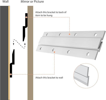French Cleat Picture Hanger, Aluminum Z Hanger Interlocking Wall Mounting Bracket Hardware Kit Z Clips for Hanging Wall Painting, Mirrors, Panels, Artwork, Cabinet, Whiteboard (6inch-3Pairs)