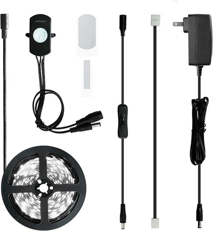 Sensky Motion Sensor LED Strip Light Under Cabinet Lighting Kit, LED Strip Light with Motion Sensor, FCC Listed Power Adapter for Gun Safe Light, Shelf, TV Wall Lighting (8.2FT,6000K)