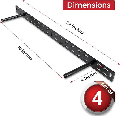 Hungsmart- 4 x 22 inch Heavy Duty Floating Shelf Bracket - Long Wall Shelves Support, Hidden Floating Shelf Hardware, Black Shelf Brackets, Perfect for Kitchen/Nursery/TV Wall Shelf Decor (4 inch rod)