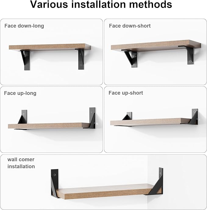 SOGAL Shelf Bracket 3 Inch x 4 Inch,Black Shelf Brackets,Small Shelf Brackets,Shelf Support Angle Brackets for Shelves, Heavy Duty Shelf L Brackets 4Pack