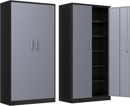 Metal Storage Cabinet with Lock,71" Garage Cabinets with 2 Doors and 4 Adjustable Shelves, Steel Locking Caninets Tall Tool Storage Caninet, Lockable File Cabnet for Home Office, Pantry