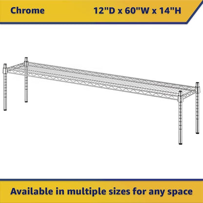 12" x 60" x 14" Chrome Wire Storage Shelf, Dunnage Rack, Commercial 1 Tier Small Shelf