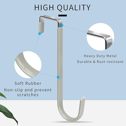 FYY Over The Door Hooks, 4 Pack Upgraded Long Door Hangers Hooks with Rubber Prevent Scratches Heavy Duty Organizer Hooks for Hanging Clothes, Towels, Hats, Coats, Bags Grey