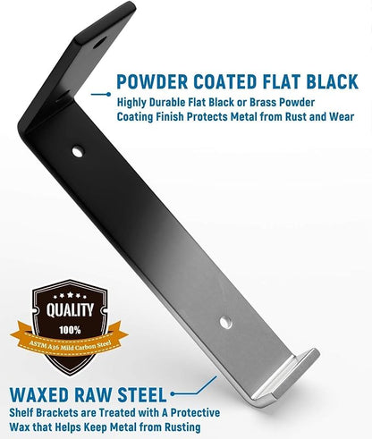 LEOPO Shelf Brackets 12 inch, 4-Pack 1/5 inch Thick Heavy Duty Industrial Bracket for DIY Floating Shelf Support, Black Coated Wall Shelf Support 11.25” x 6” x 1.5”