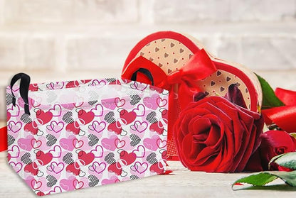 Essme Rectangular Valentine's Day Basket,Pink Heart Storage Bins Organizer with Handles for Girls Room Decor, Gift Basket,Shelf Basket.(Around Love)
