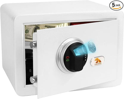 TIGERKING Biometric Fingerprint Home Safe, 1.2 Cubic Feet Digital Security Safe Lock Box, Quick-Access Small Safes for Cash, Jewelry, Document, White