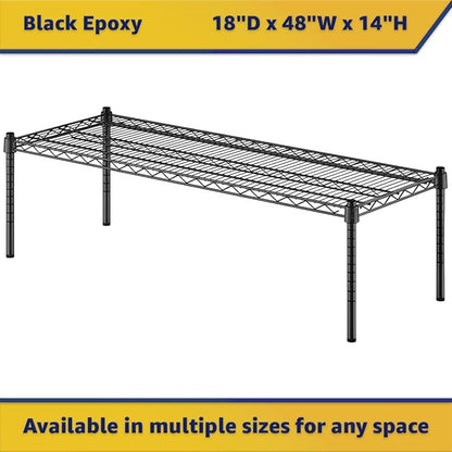 18" x 48" x 14" Black Epoxy Wire Storage Shelf, Dunnage Rack, Commercial 1 Tier Small Shelf