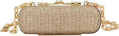 MIAO JIN Mini Crystal Lipstick Case Bling Rhinestone Cosmetic Storage bag with Metal chain Lipstick Storage Holder Makeup jewelry case