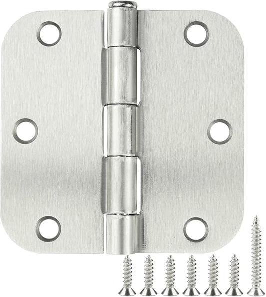 90 Pack Satin Nickel Door Hinges 3.5 x 3.5 Inch Interior 3 1/2 Inch Door Hinges for Doors Rounded 5/8" Radius Corners Flat Iron Hinge 3 ½"x 3 ½" Door Hardware Controls