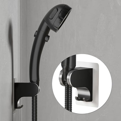 JONKEAN Shower Head Holder Without Drilling, 3m Handheld Shower Head Holder Adhesive, 50°Adjustable Shower Wand Holder Wall Mount, Shower Head Bracket with Hook (Black, 1 Pack)