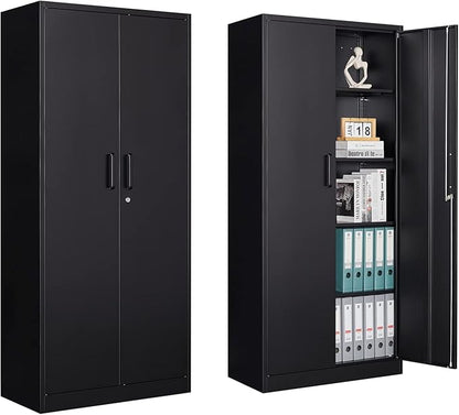 Metal Garage Storage Cabinet, 71" Locking Cabinet with 2 Doors and 4 Adjustable Shelves, Black