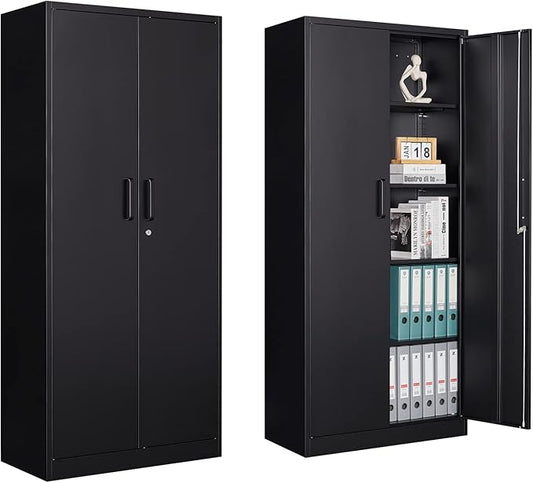 Metal Garage Storage Cabinet, 71" Locking Cabinet with 2 Doors and 4 Adjustable Shelves, Black