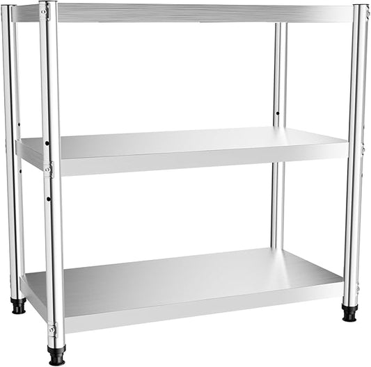 Stainless Steel Shelving 31.5 X 31.5 Inch 3 Tier Garage Shelving Kitchen Rack Steel Shelf Storage Unit for Living Rooms Offices Hotels