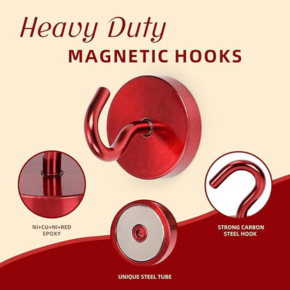 Neosmuk Magnetic Hooks, Cruise Ship Essentials, 130lb+ Heavy Duty Magnetic Hooks for Cruise Cabins, Refrigerator, Grill, Hanging, and Travel | Extra Strong Must-Haves Magnet Hook,Red