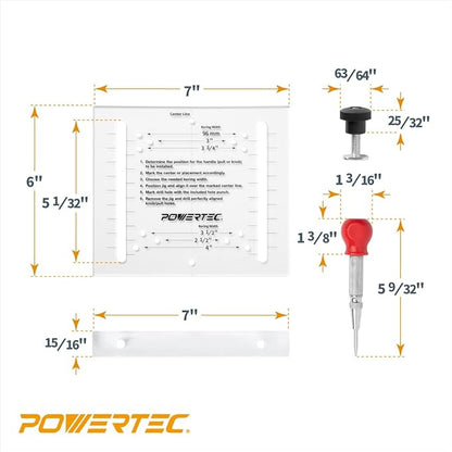 POWERTEC 72225 Cabinet Hinge and Hardware Jig Kit, Concealed Hinge Jig and Drawer Jig for Installing Pulls, Knobs, Handles on Cabinet and Drawer, Cabinet Door Mounting & Cabinet Hinges Installation