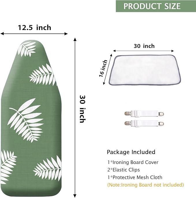 SheeChung 12.5"x32" Small Ironing Board Cover and Pad,Fits Mini Table Top Ironing Board,Extra Thick Padding,Elastic Cord&Fasteners,Heat Resistance(Ironing Board Not Included)