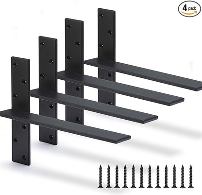 Floating Shelf Bracket 3/8" Thick Heavy Duty Shelf Brackets 4 Pack Free Hanging Countertop Support Bracket 14" Lx2.5 W Floating Wall Brackets for Cabinets, Granite, Dishwasher, Bench Seats Vanities