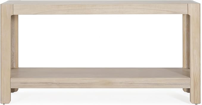 59-Inch Long Console Table, Modern Farmhouse 2-Tier Console Table, Elegant Minimalist Design with Premium Wood Veneer and Rounded Corners for Entrance, Hallway, Living Room (Natural-880)