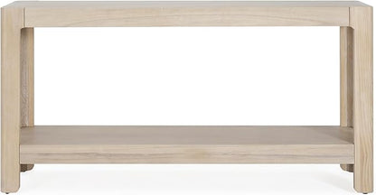 59-Inch Long Console Table, Modern Farmhouse 2-Tier Console Table, Elegant Minimalist Design with Premium Wood Veneer and Rounded Corners for Entrance, Hallway, Living Room (Natural-880)
