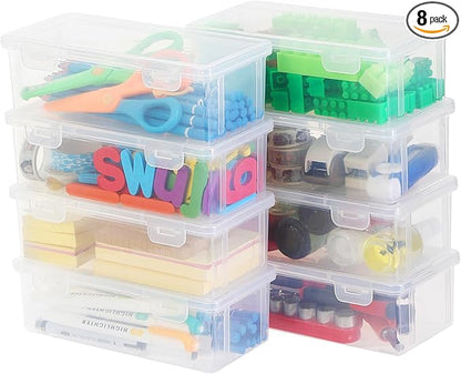 8-Pack Clear Pencil Cases and Pencil Boxes, Stackable Plastic Pencil Box with Snap Lid, Large Capacity for Markers and Art Supplies for School, Office and Desk Organization – Rectangular Large
