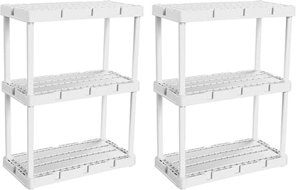Gracious Living 2 Pack Light Duty Storage Shelves, Knect-A-Shelf 3-Shelf Ventilated Shelving Rack Organizer for Home, Garage, Basement, Laundry, White