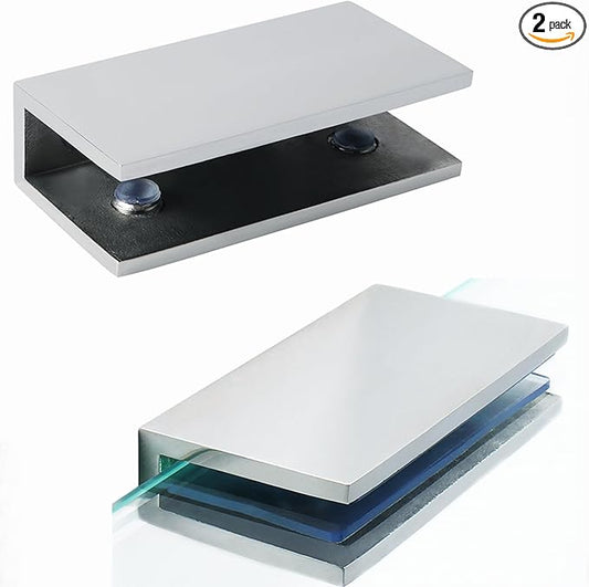 Alise Glass Shelf Brackets 2Pcs, Adjustable Shower Glass Clamps, Heavy Duty Clamp Holder, SUS304 Stainless Steel Brackets for 8-12mm Wood/Glass Shelves and Wall-to-Glass Connection, Polished Chrome