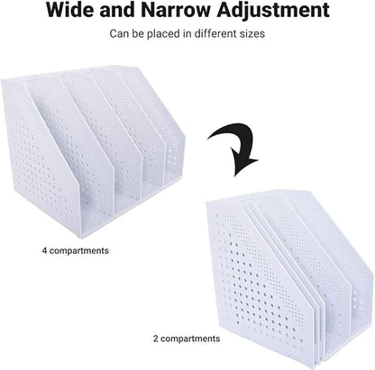 SAYEEC Desktop Collapsible File Magazine Folder Holder 4 Compartment Plastic Hollow Documents Foldable Organizer Files Cabinet Shelf Frames Dividers Rack Display and Storage