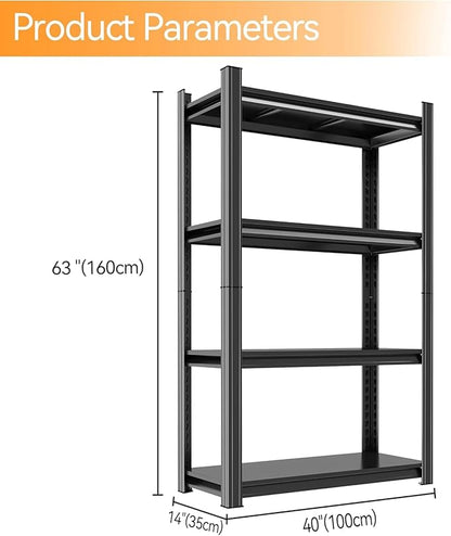 40''W/63''H Garage Shelving Storage 4 Tier Adjustable Organizer Shelves for Garage Storage Large Utility Shelf Deep Shelves for Warehouse Bedroom Shop, Black, 40" W X 16" L X 63" H