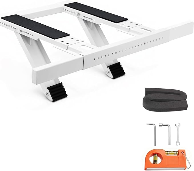 Window AC Support Bracket, No-Drill No-Tool Air Conditioner Support Bracket Adjustable Wall Mount, Heavy Duty Steel Holds Up to 300lbs, Fits Single Or Double Hung Windows, White