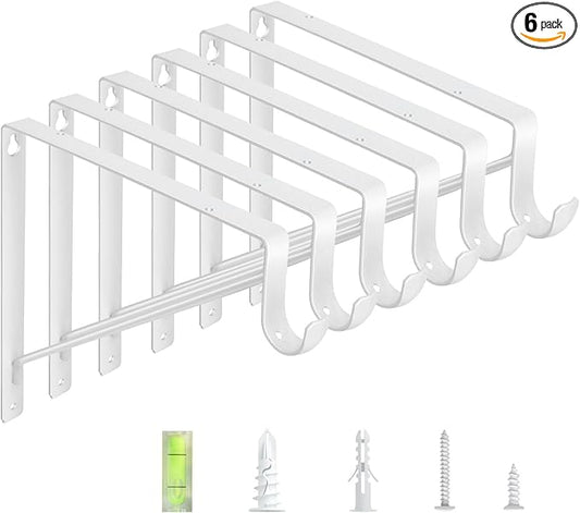 6-Pack Closet Rod Bracket, 10.8x10.8Inch Closet Shelf Brackets Heavy Duty Wall Mounted, Matte White Steel Closet Rod Support Brackets Holder, 300 Lbs Load Capacity with Anchors Screws