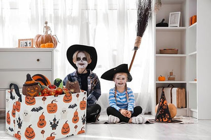 Essme Rectangular Halloween Basket,Kids Basket Empty with Handles,Cute Baskets for kids Room Decor,Boys and Girls, Candy Bins.( Castle Halloween).