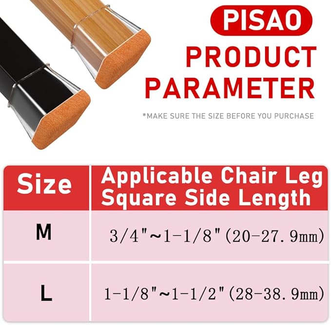 24 Pcs Chair Leg Floor Protectors Square, Silicone Chair Leg Protectors Caps Covers for Hardwood Floors, Furniture Pads Sliders with Wrapped Felt Bottom Medium (Fit:3/4"~1-1/8")